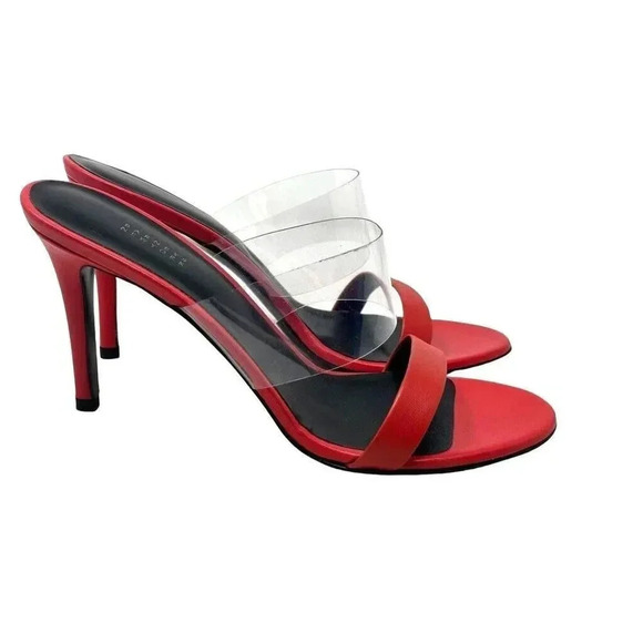 Barneys New York Red leather  & Clear PVC slide mule sandals size 38.5 8.5 new - Picture 4 of 8